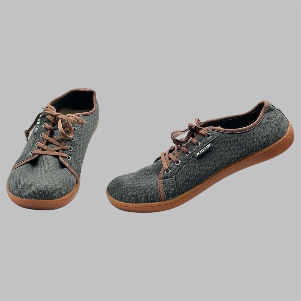 WHITIN Men's Gray/Brown Low Top Lace-Up Sneaker Shoes Barefoot wide toe box 43